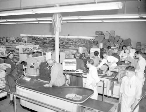 jpg Check out counter at the Wingren Supermarket, February 25, 1954