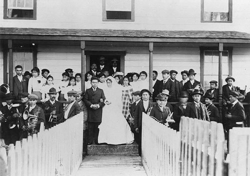 jpg Tlingit woman named Lucy Kininook and Tsimshian man named Rev. Edward Marsden pose for their marriage ceremony, Alaska, ca. 1903