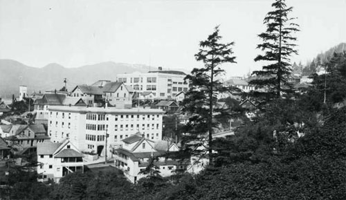jpg Ketchikan General Hospital, left foreground, Main school above