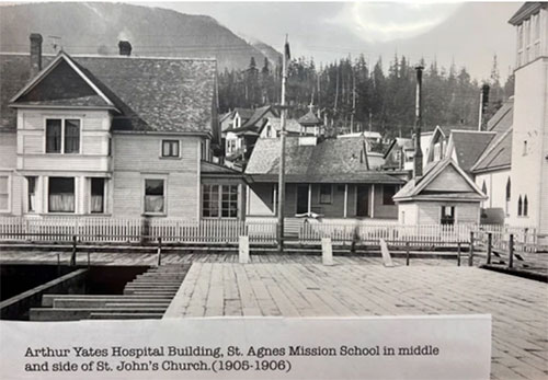 jpg Arthur Yates Hospital Building, St. Agnes Mission School in middle and on St. John's Church on the far right. 1905 - 1906
