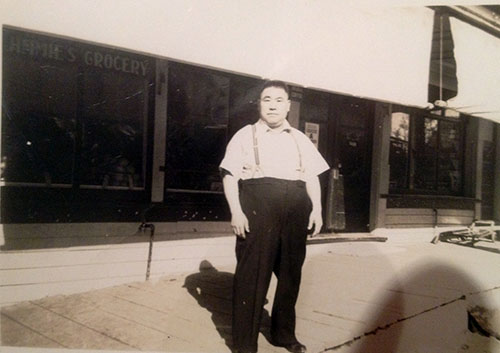 jpg Jimmie Tatsuda standing in front of his first store Jimmie’s Grocery at 415 Stedman Street in Ketchikan.