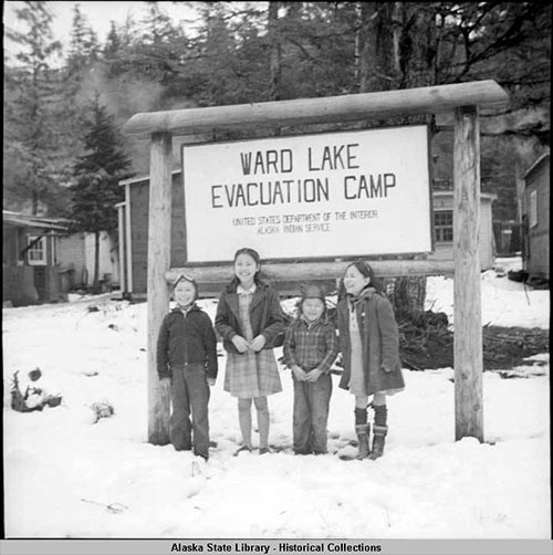 jpg World War II - 1942 Ward Lake Evacuation Camp sign and children