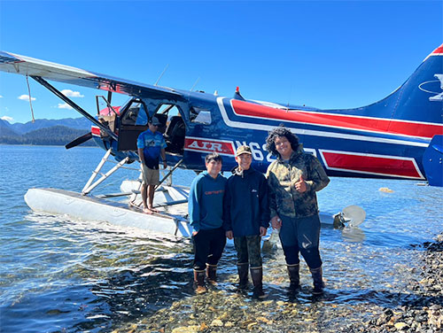 jpg Sam Fredrickson, Trevor Fredrickson and Beebuks Kookesh as they board the Ward Air floatplane that would return them home, to Angoon, after paddling and hiking the cross-Admiralty canoe route.