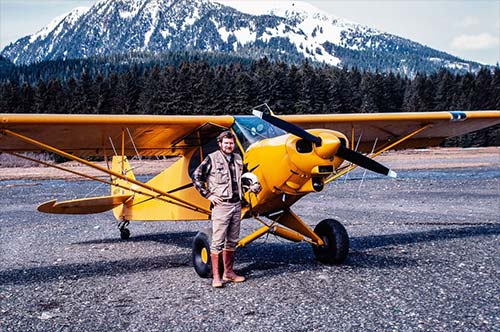 jpg Biologist John Schoen with the Super Cub on a beach on Admiralty Island.