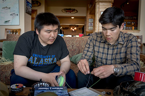 jpg Cavelila “The Gov” Wonhola and Triston Chaney practice knot tying at Bear Trail Lodge this year during the Bristol Bay Fly Fishing and Guide Academy in King Salmon. 