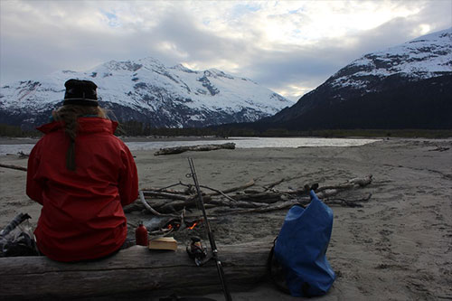 jpg The author sits at one of the best camp spots along the Stikine River.