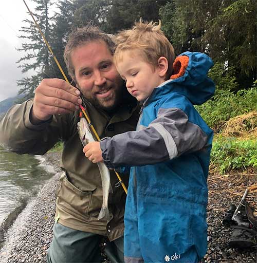 jpg Bjorn Dihle and Shiras Dihle, two years old, with a cutthroat trout.